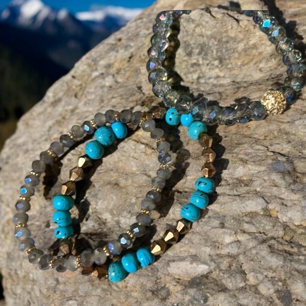 Three Stretch Boutique Bracelets Blues
